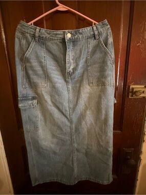 Light Blue Denim Cargo Skirt Jeans